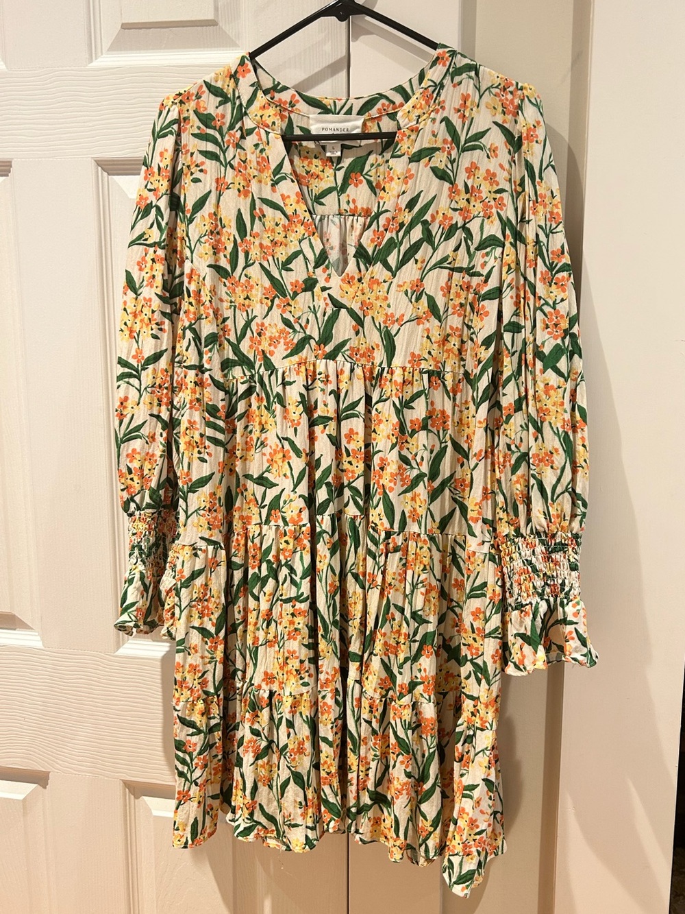 Pomander Place Ivory Mini Dress with Orange Floral Print